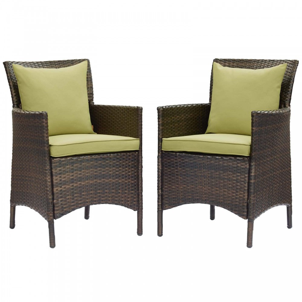 Conduit Outdoor Patio Wicker Rattan Dining Armchair Set of 2, Brown Peridot
