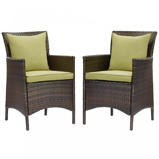 Conduit Outdoor Patio Wicker Rattan Dining Armchair Set of 2, Brown Peridot