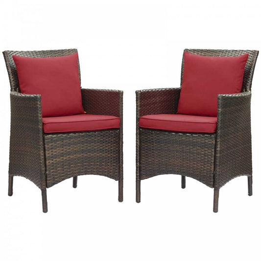 Conduit Outdoor Patio Wicker Rattan Dining Armchair Set of 2, Brown Red