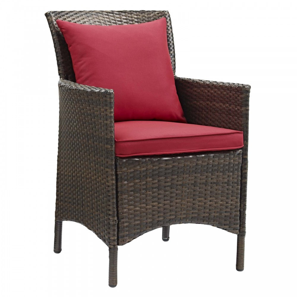Conduit Outdoor Patio Wicker Rattan Dining Armchair Set of 2, Brown Red
