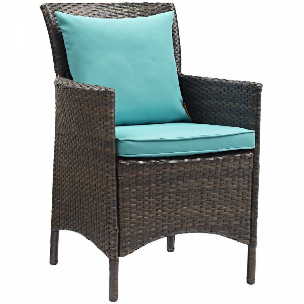 Conduit Outdoor Patio Wicker Rattan Dining Armchair Set of 2, Brown Turquoise