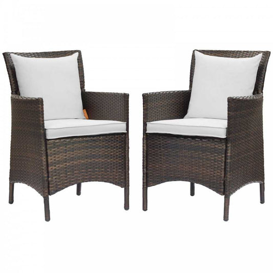 Conduit Outdoor Patio Wicker Rattan Dining Armchair Set of 2, Brown White