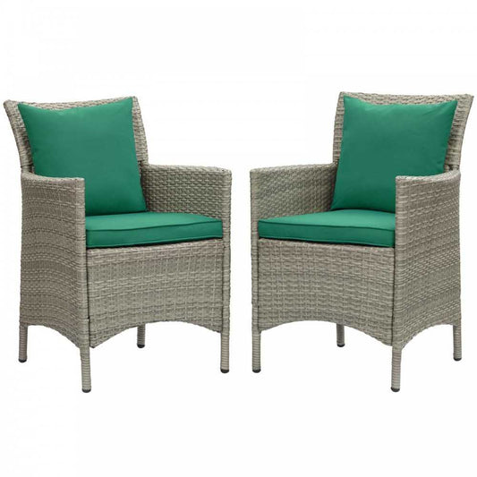 Conduit Outdoor Patio Wicker Rattan Dining Armchair Set of 2, Light Gray Green