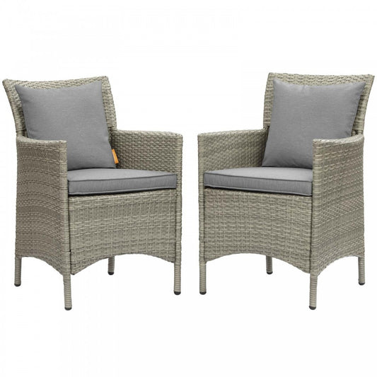 Conduit Outdoor Patio Wicker Rattan Dining Armchair Set of 2, Light Gray Gray