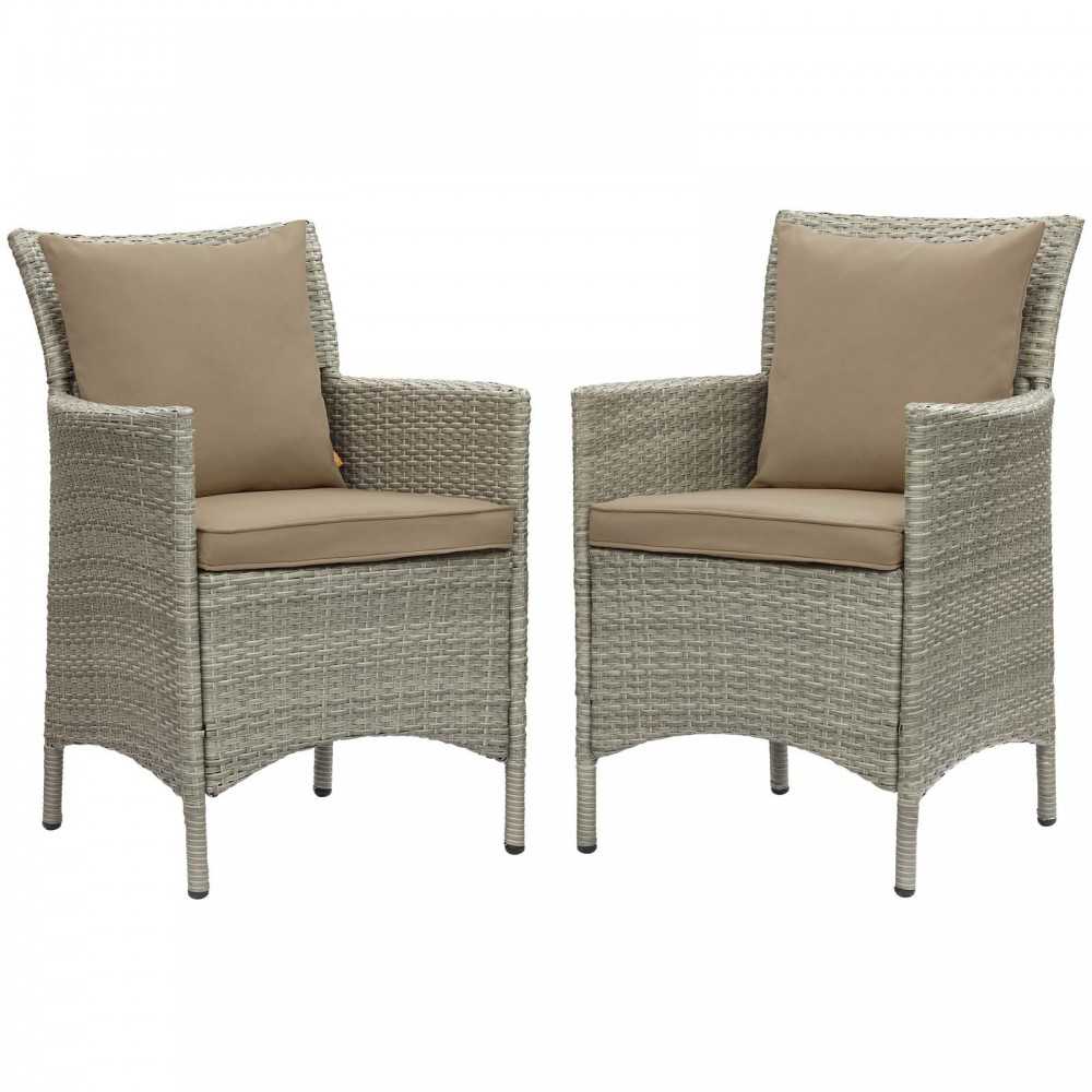 Conduit Outdoor Patio Wicker Rattan Dining Armchair Set of 2, Light Gray Mocha