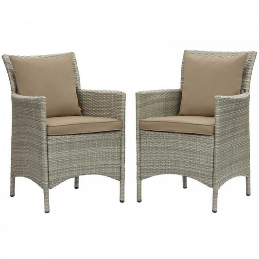 Conduit Outdoor Patio Wicker Rattan Dining Armchair Set of 2, Light Gray Mocha