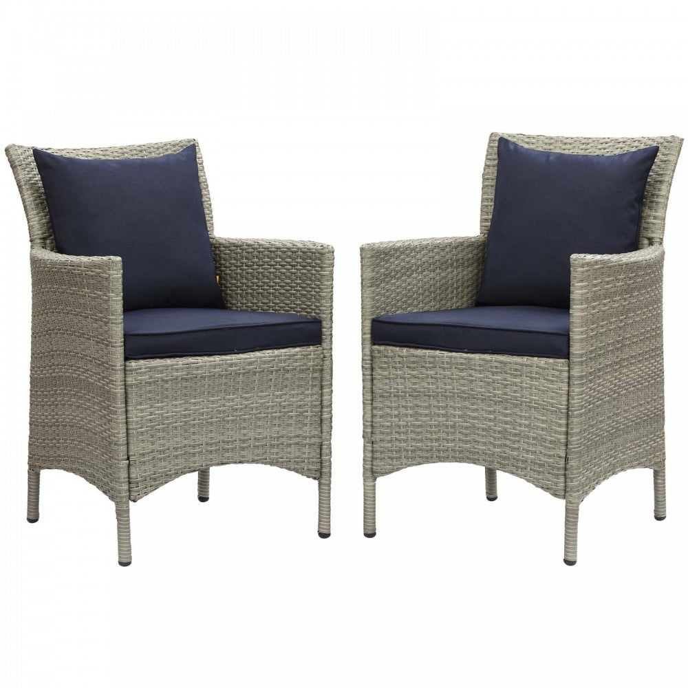 Conduit Outdoor Patio Wicker Rattan Dining Armchair Set of 2, Light Gray Navy