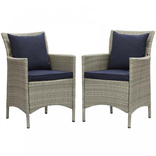 Conduit Outdoor Patio Wicker Rattan Dining Armchair Set of 2, Light Gray Navy