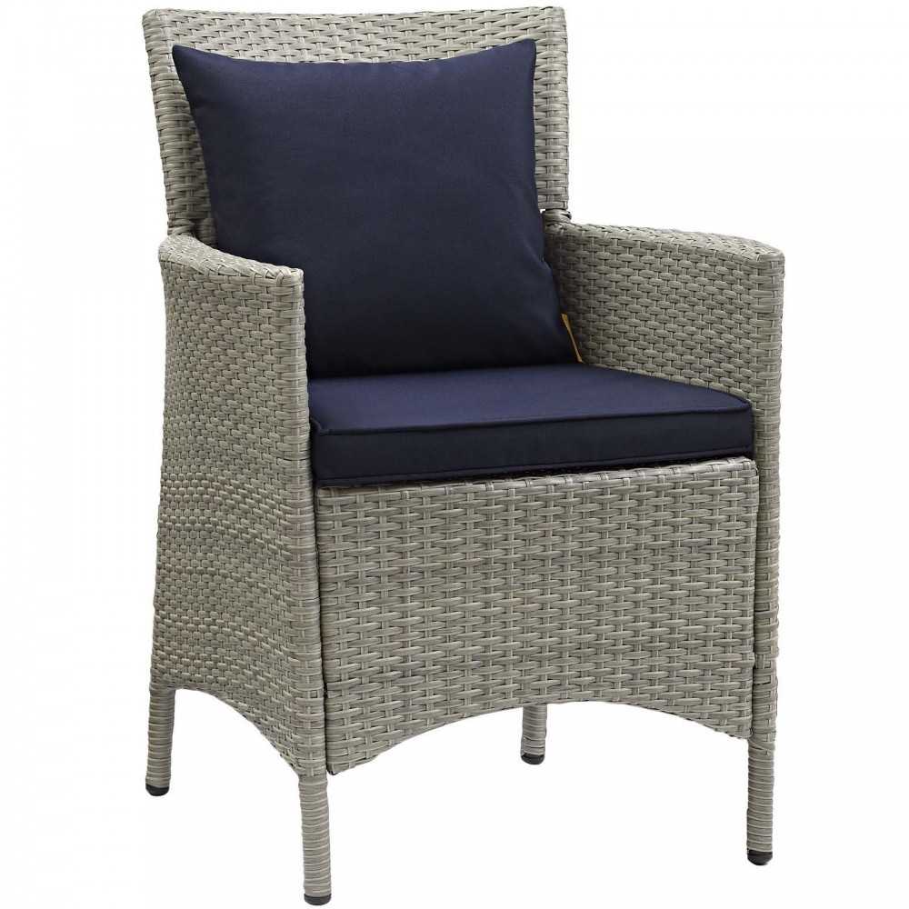 Conduit Outdoor Patio Wicker Rattan Dining Armchair Set of 2, Light Gray Navy