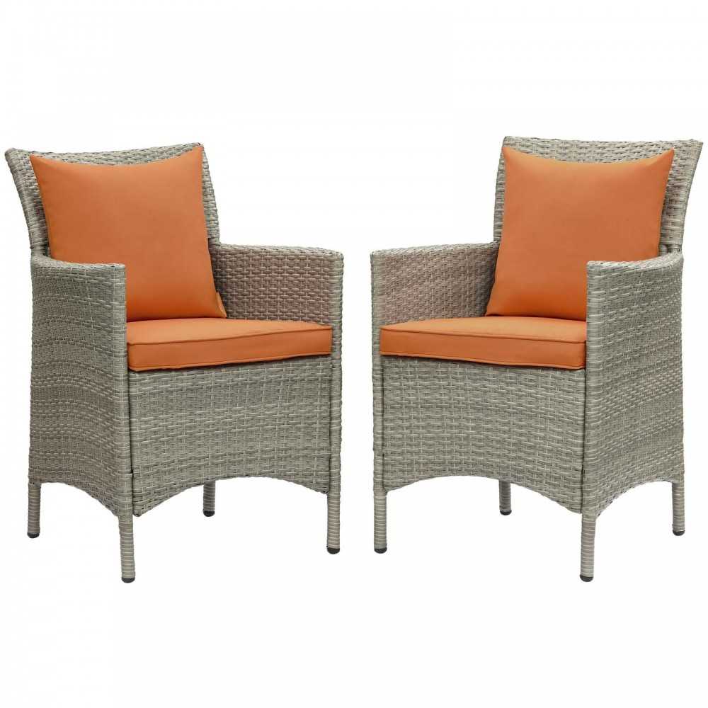 Conduit Outdoor Patio Wicker Rattan Dining Armchair Set of 2, Light Gray Orange