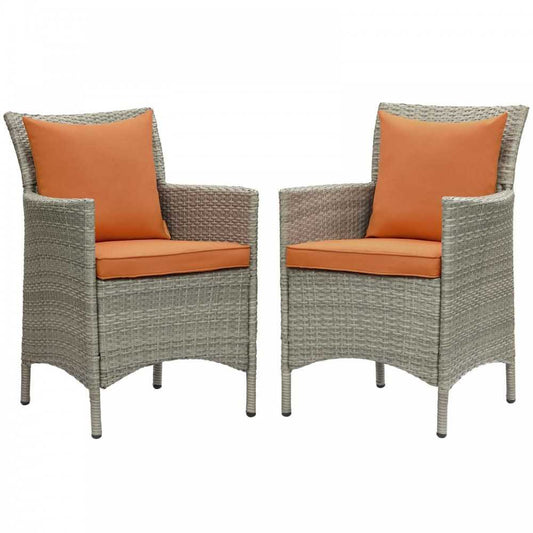 Conduit Outdoor Patio Wicker Rattan Dining Armchair Set of 2, Light Gray Orange