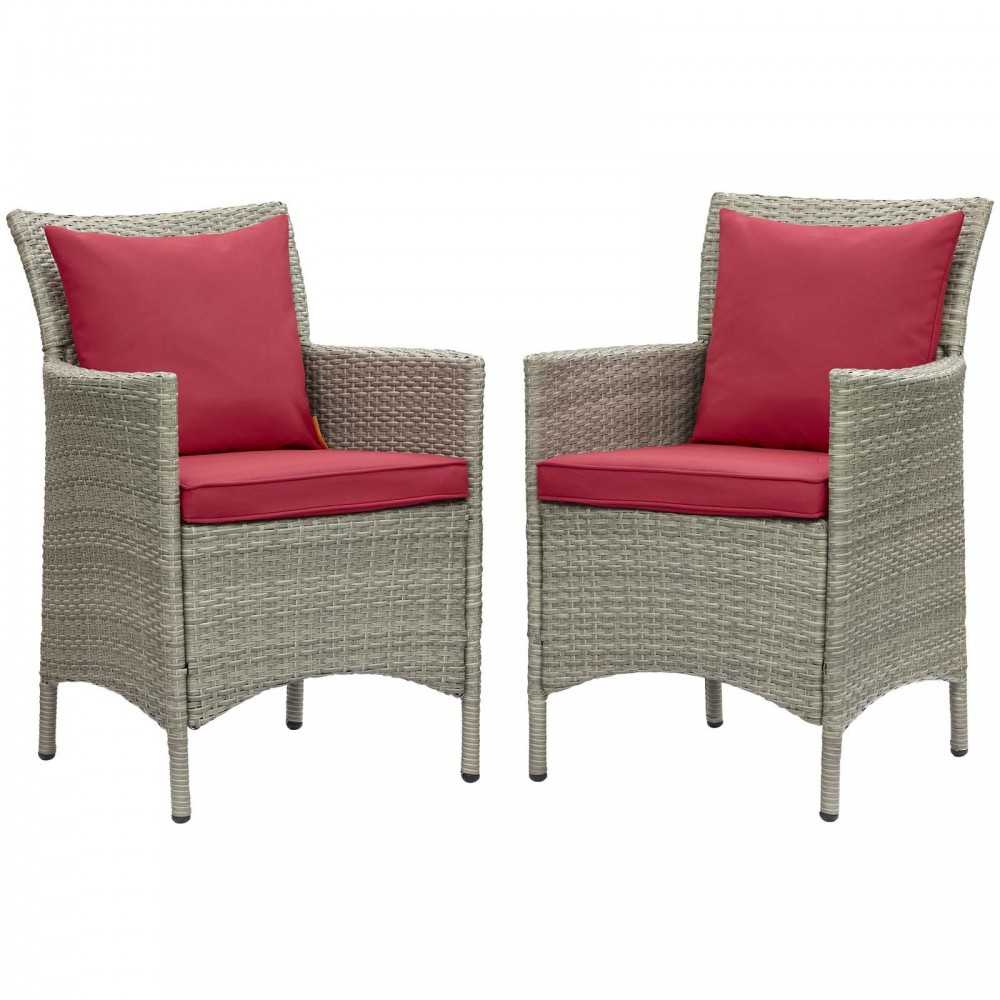 Conduit Outdoor Patio Wicker Rattan Dining Armchair Set of 2, Light Gray Red