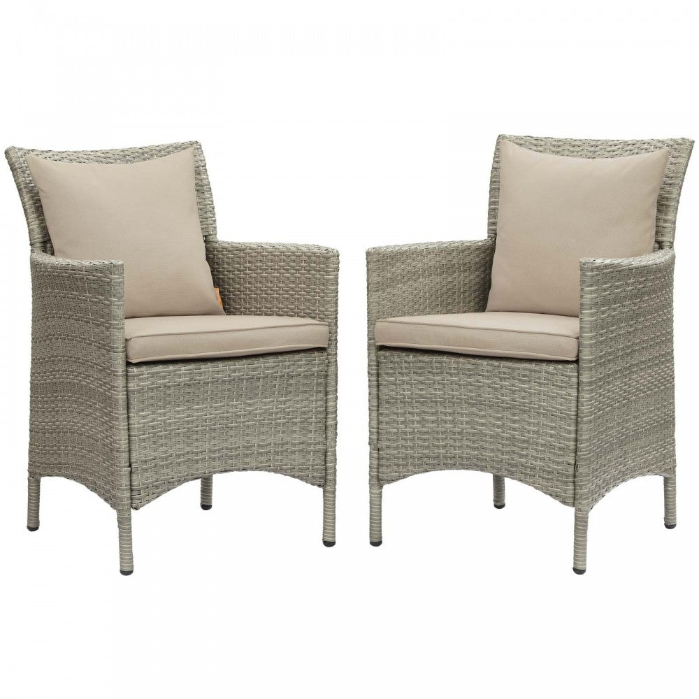 Conduit Outdoor Patio Wicker Rattan Dining Armchair Set of 2, Light Gray Beige