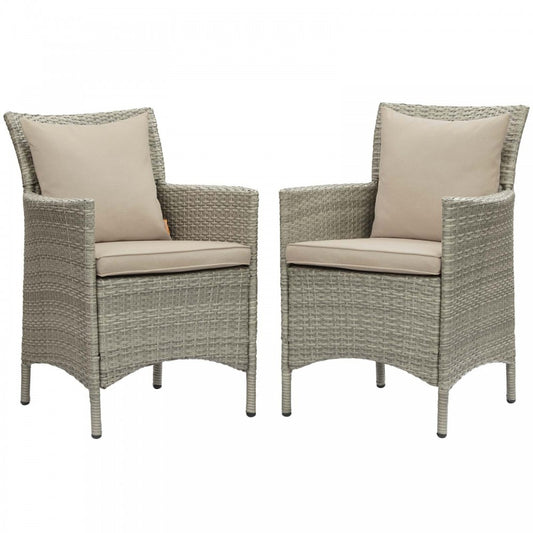 Conduit Outdoor Patio Wicker Rattan Dining Armchair Set of 2, Light Gray Beige