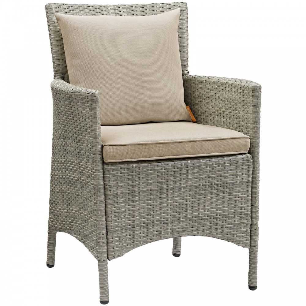Conduit Outdoor Patio Wicker Rattan Dining Armchair Set of 2, Light Gray Beige
