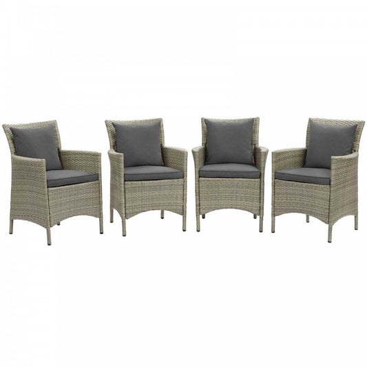 Conduit Outdoor Patio Wicker Rattan Dining Armchair Set of 4, Light Gray Charcoal