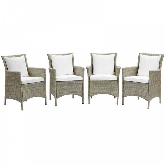 Conduit Outdoor Patio Wicker Rattan Dining Armchair Set of 4, Light Gray White