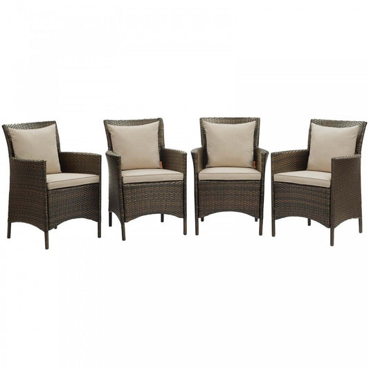 Conduit Outdoor Patio Wicker Rattan Dining Armchair Set of 4, Brown Beige