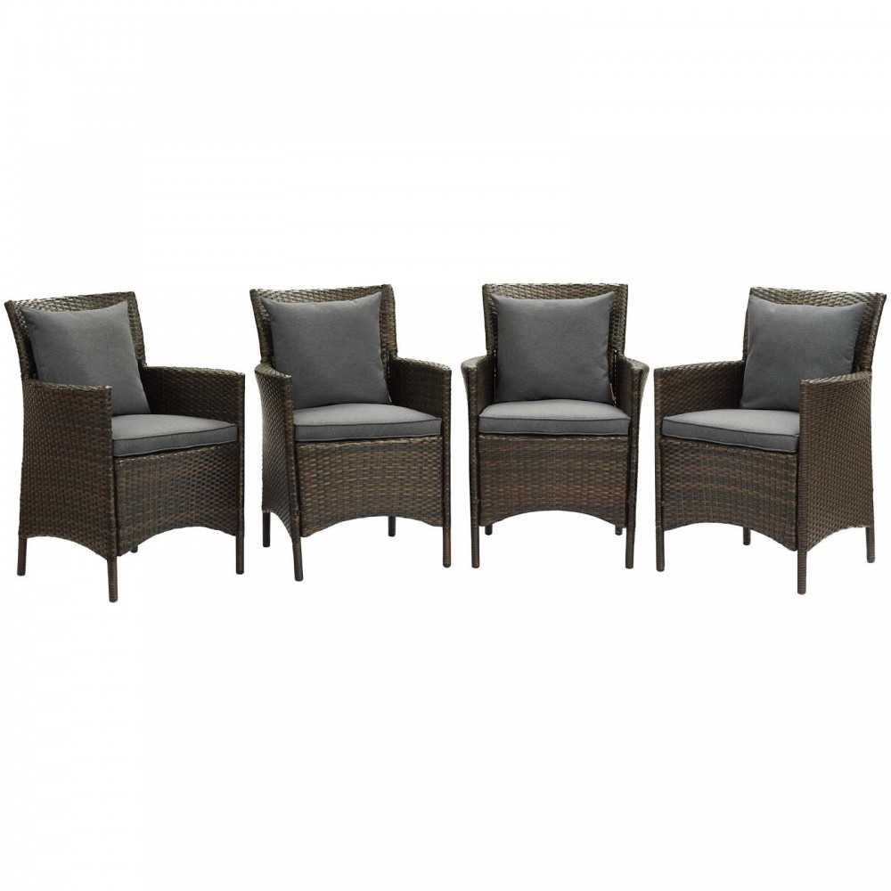 Conduit Outdoor Patio Wicker Rattan Dining Armchair Set of 4, Brown Charcoal