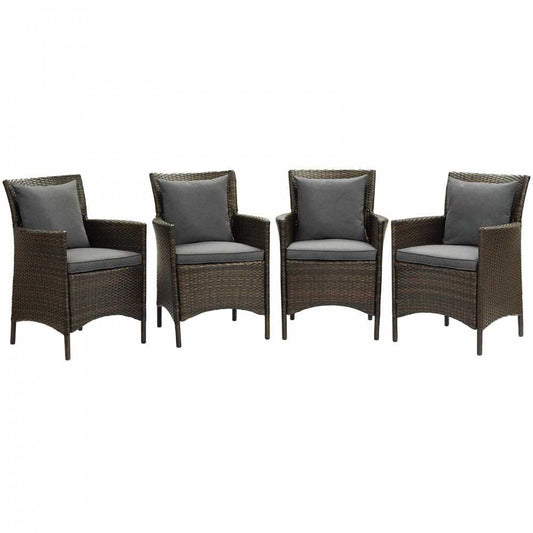 Conduit Outdoor Patio Wicker Rattan Dining Armchair Set of 4, Brown Charcoal