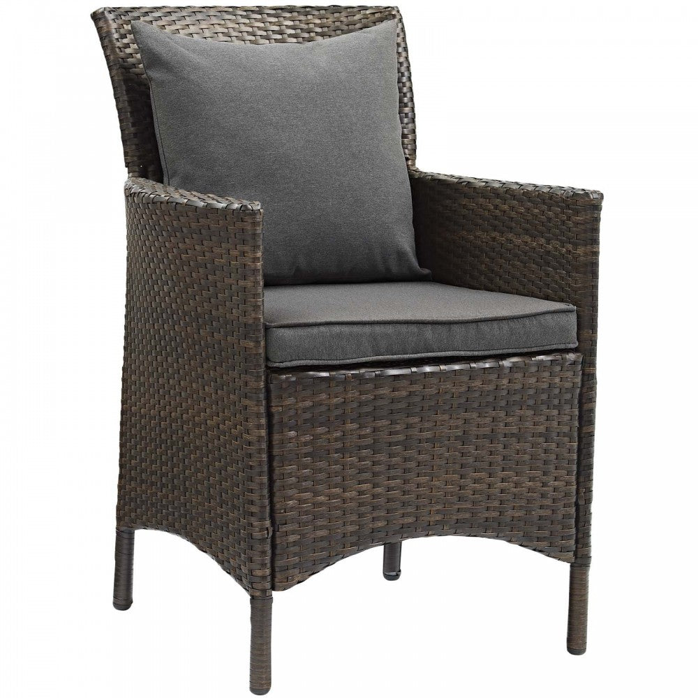 Conduit Outdoor Patio Wicker Rattan Dining Armchair Set of 4, Brown Charcoal