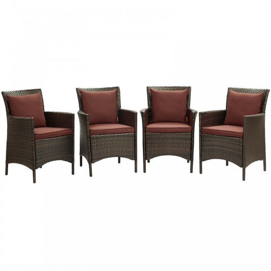 Conduit Outdoor Patio Wicker Rattan Dining Armchair Set of 4, Brown Currant