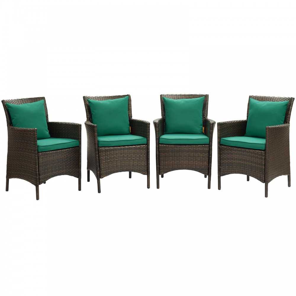 Conduit Outdoor Patio Wicker Rattan Dining Armchair Set of 4, Brown Green