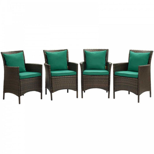 Conduit Outdoor Patio Wicker Rattan Dining Armchair Set of 4, Brown Green