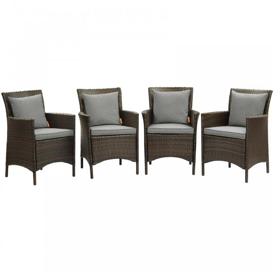 Conduit Outdoor Patio Wicker Rattan Dining Armchair Set of 4, Brown Gray