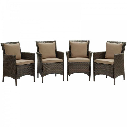 Conduit Outdoor Patio Wicker Rattan Dining Armchair Set of 4, Brown Mocha