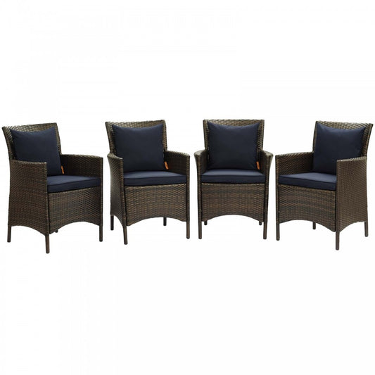 Conduit Outdoor Patio Wicker Rattan Dining Armchair Set of 4, Brown Navy