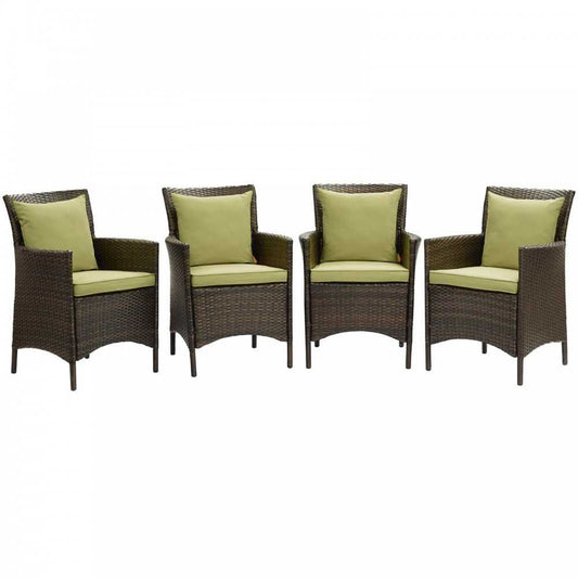 Conduit Outdoor Patio Wicker Rattan Dining Armchair Set of 4, Brown Peridot