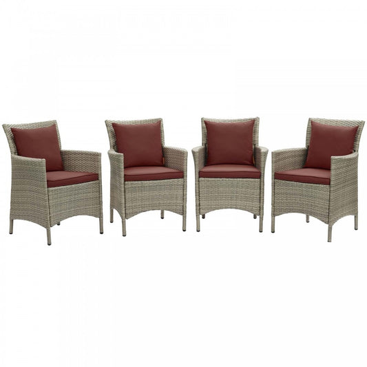 Conduit Outdoor Patio Wicker Rattan Dining Armchair Set of 4, Light Gray Currant