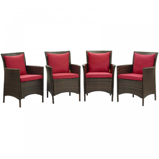Conduit Outdoor Patio Wicker Rattan Dining Armchair Set of 4, Brown Red