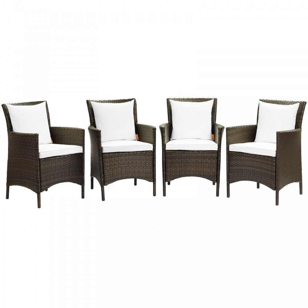Conduit Outdoor Patio Wicker Rattan Dining Armchair Set of 4, Brown White
