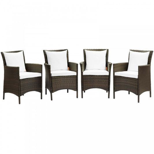 Conduit Outdoor Patio Wicker Rattan Dining Armchair Set of 4, Brown White