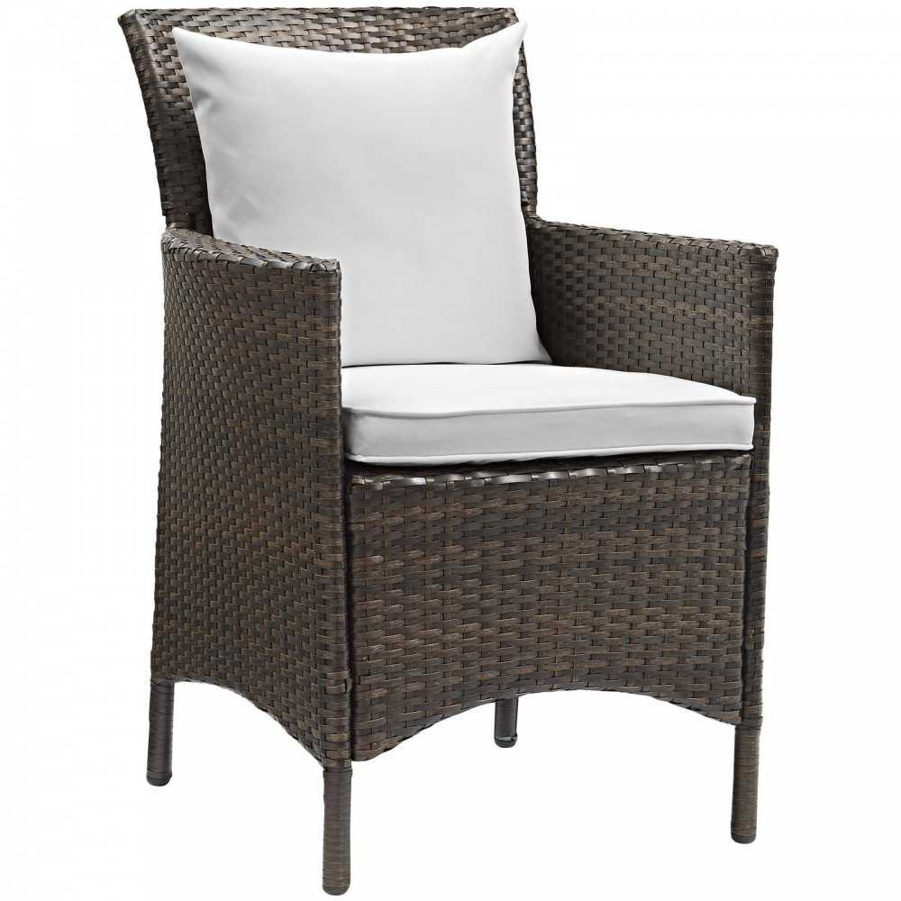 Conduit Outdoor Patio Wicker Rattan Dining Armchair Set of 4, Brown White