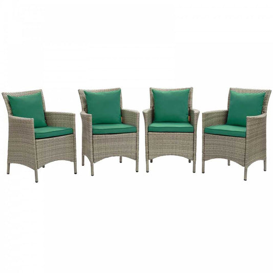 Conduit Outdoor Patio Wicker Rattan Dining Armchair Set of 4, Light Gray Green