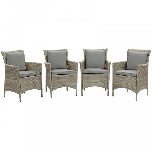 Conduit Outdoor Patio Wicker Rattan Dining Armchair Set of 4, Light Gray Gray