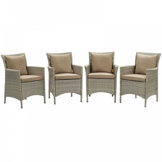 Conduit Outdoor Patio Wicker Rattan Dining Armchair Set of 4, Light Gray Mocha