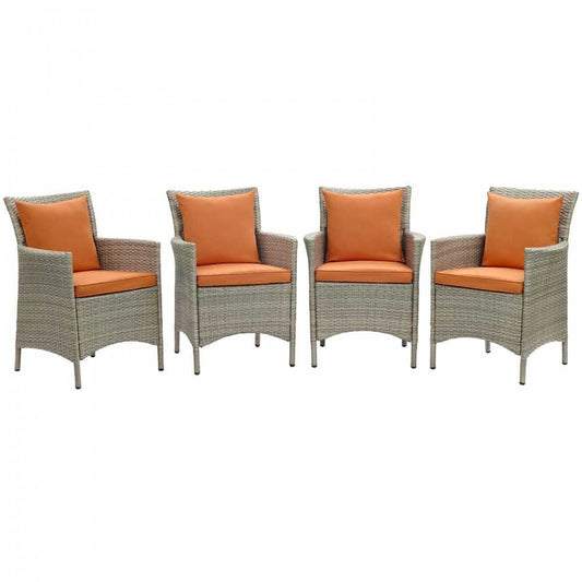 Conduit Outdoor Patio Wicker Rattan Dining Armchair Set of 4, Light Gray Orange