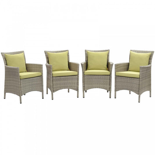 Conduit Outdoor Patio Wicker Rattan Dining Armchair Set of 4, Light Gray Peridot
