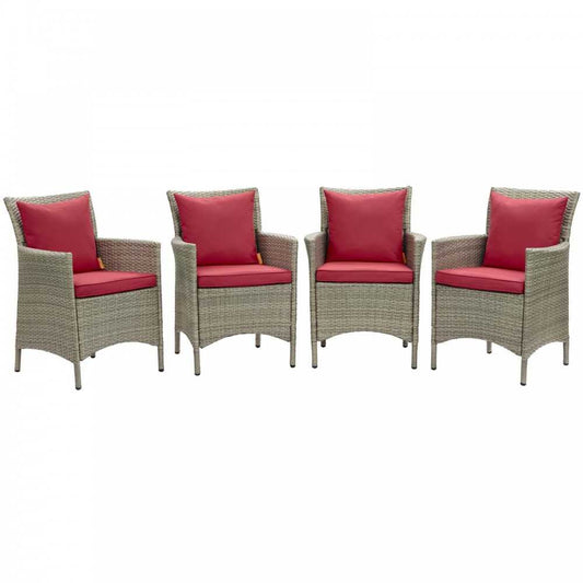 Conduit Outdoor Patio Wicker Rattan Dining Armchair Set of 4, Light Gray Red