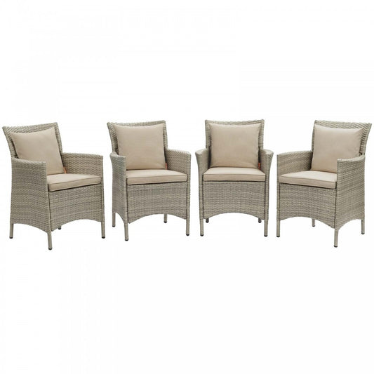 Conduit Outdoor Patio Wicker Rattan Dining Armchair Set of 4, Light Gray Beige