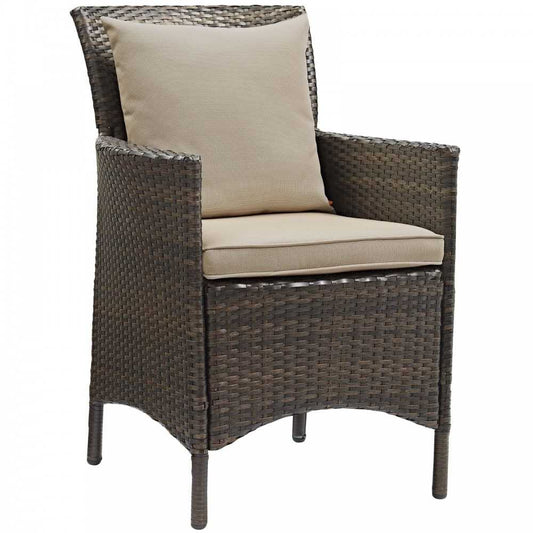 Conduit Outdoor Patio Wicker Rattan Dining Armchair, Brown Beige