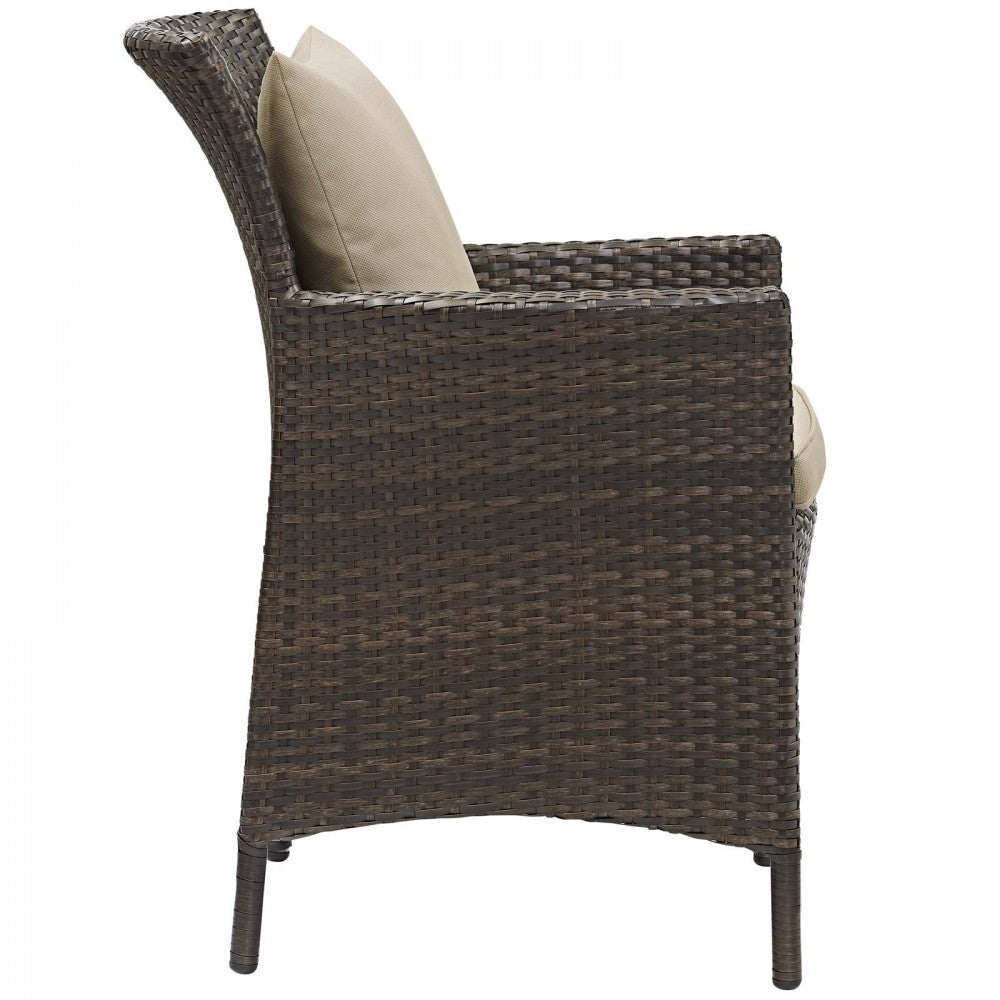 Conduit Outdoor Patio Wicker Rattan Dining Armchair, Brown Beige