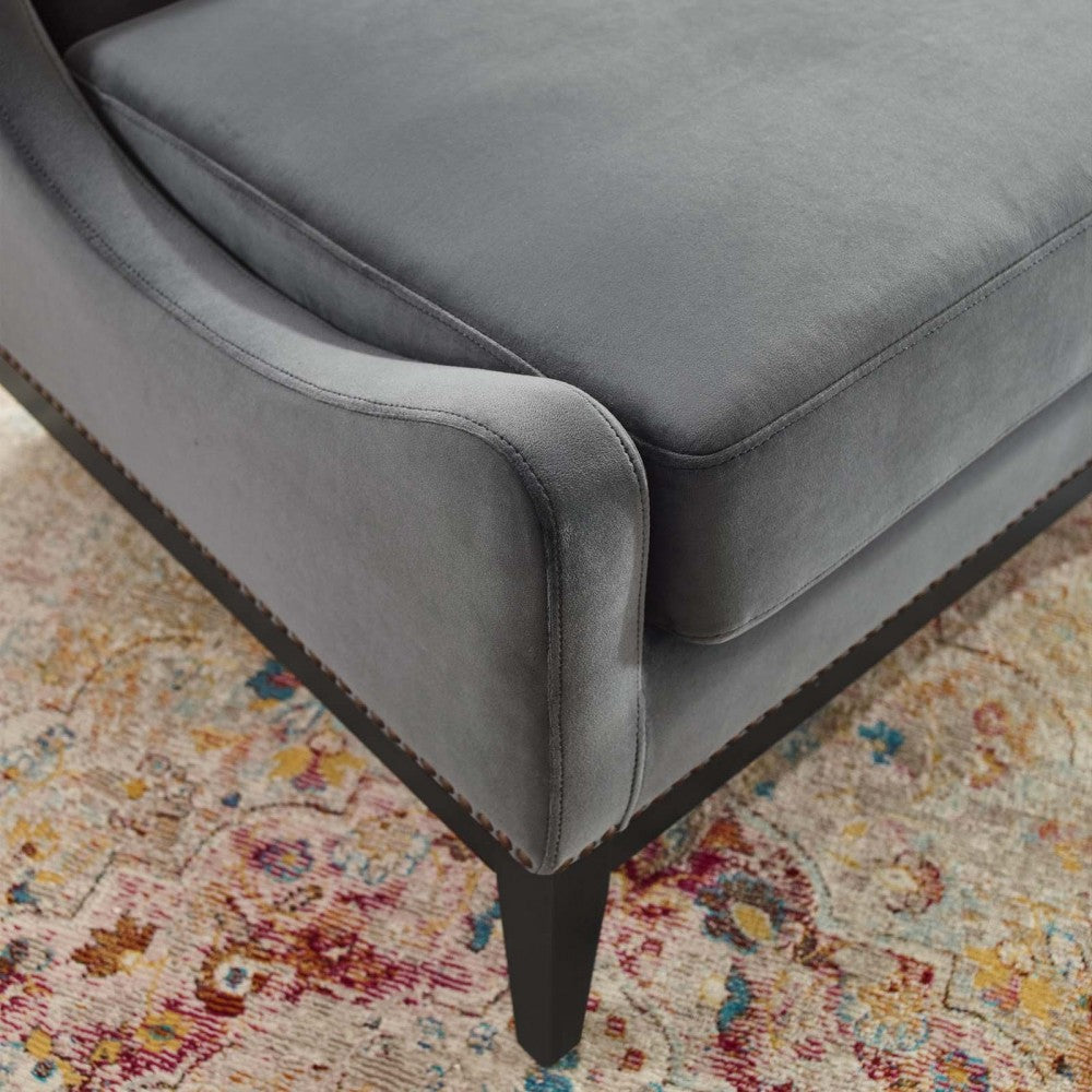 Confident Accent Upholstered Performance Velvet Lounge Chair, Gray
