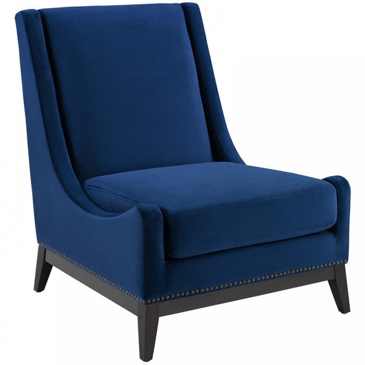Confident Accent Upholstered Performance Velvet Lounge Chair, Navy