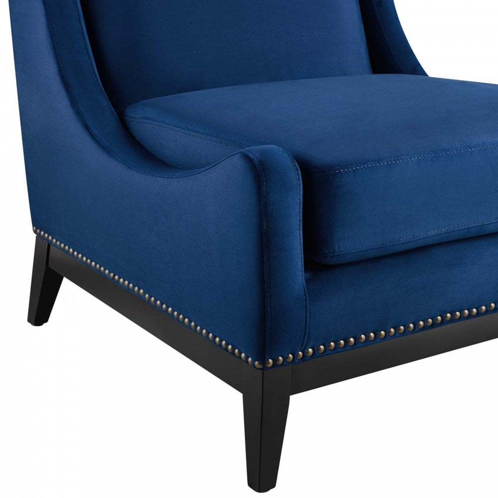 Confident Accent Upholstered Performance Velvet Lounge Chair, Navy
