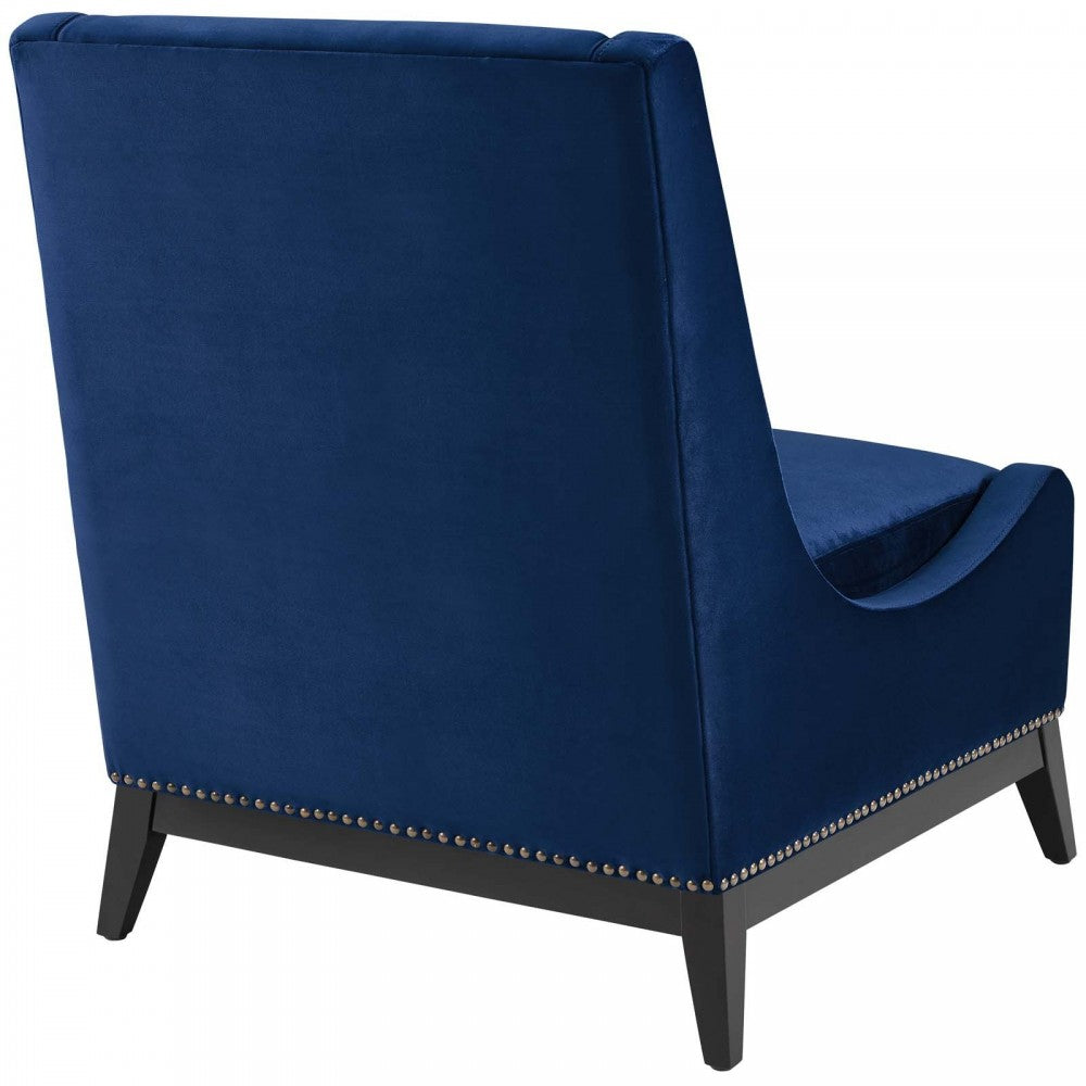 Confident Accent Upholstered Performance Velvet Lounge Chair, Navy